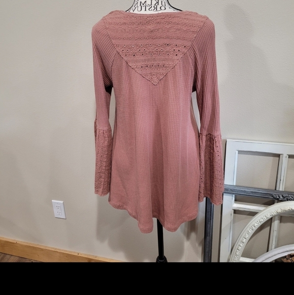 Free People Parisian Nights Women SZ S bell sleeve multi media top Mauve thermal - Picture 3 of 12